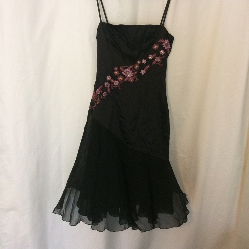BETSEY JOHNSON Black and Floral Silk Dress